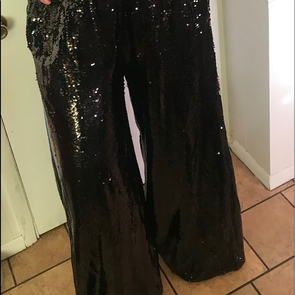 Sequin palazzo pants ,multi colored stripes